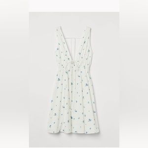 H & M white linen w/ blue flowers tie dress! NWT!